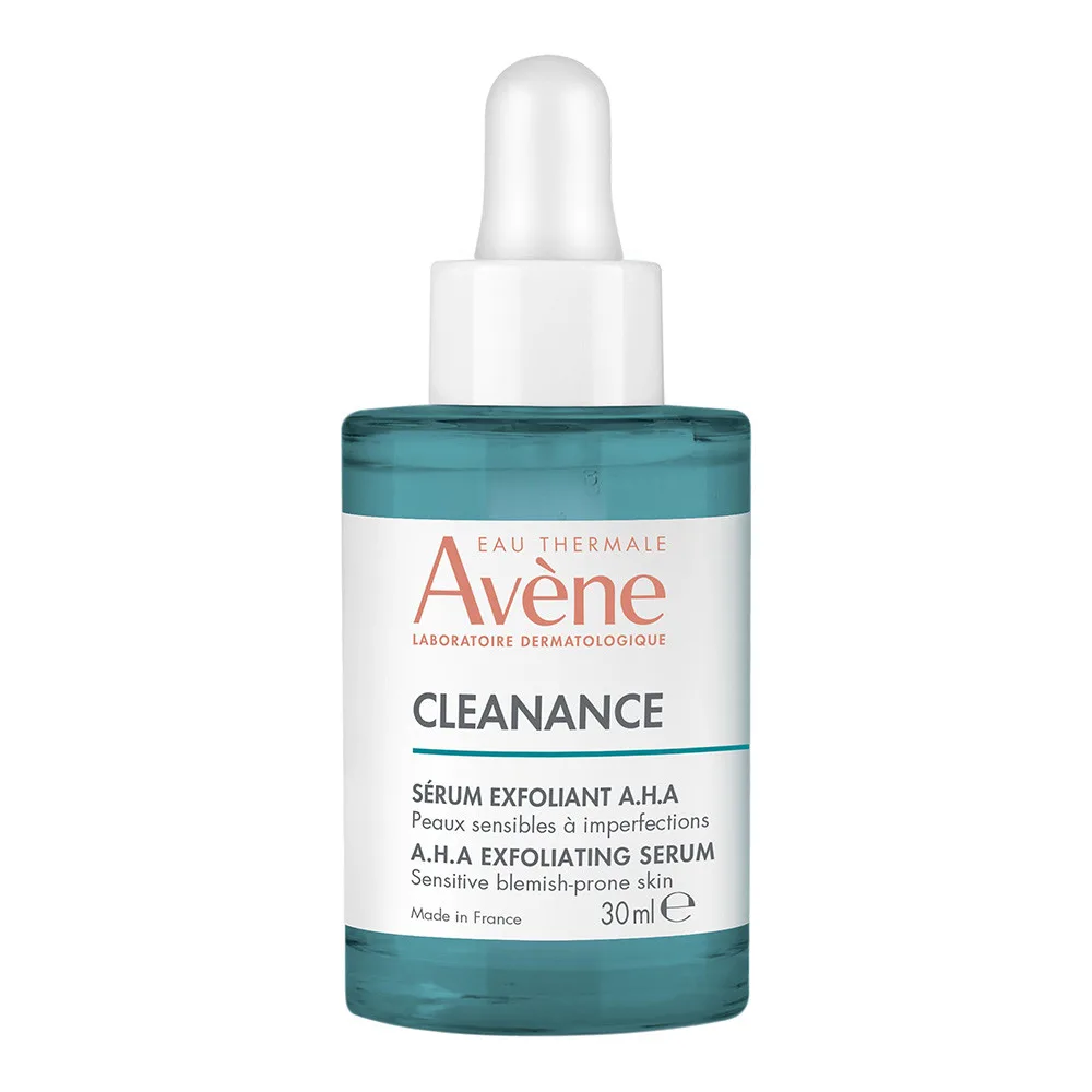Avène Cleanance AHA Exfoliating Serum 30ml pump bottle on white background