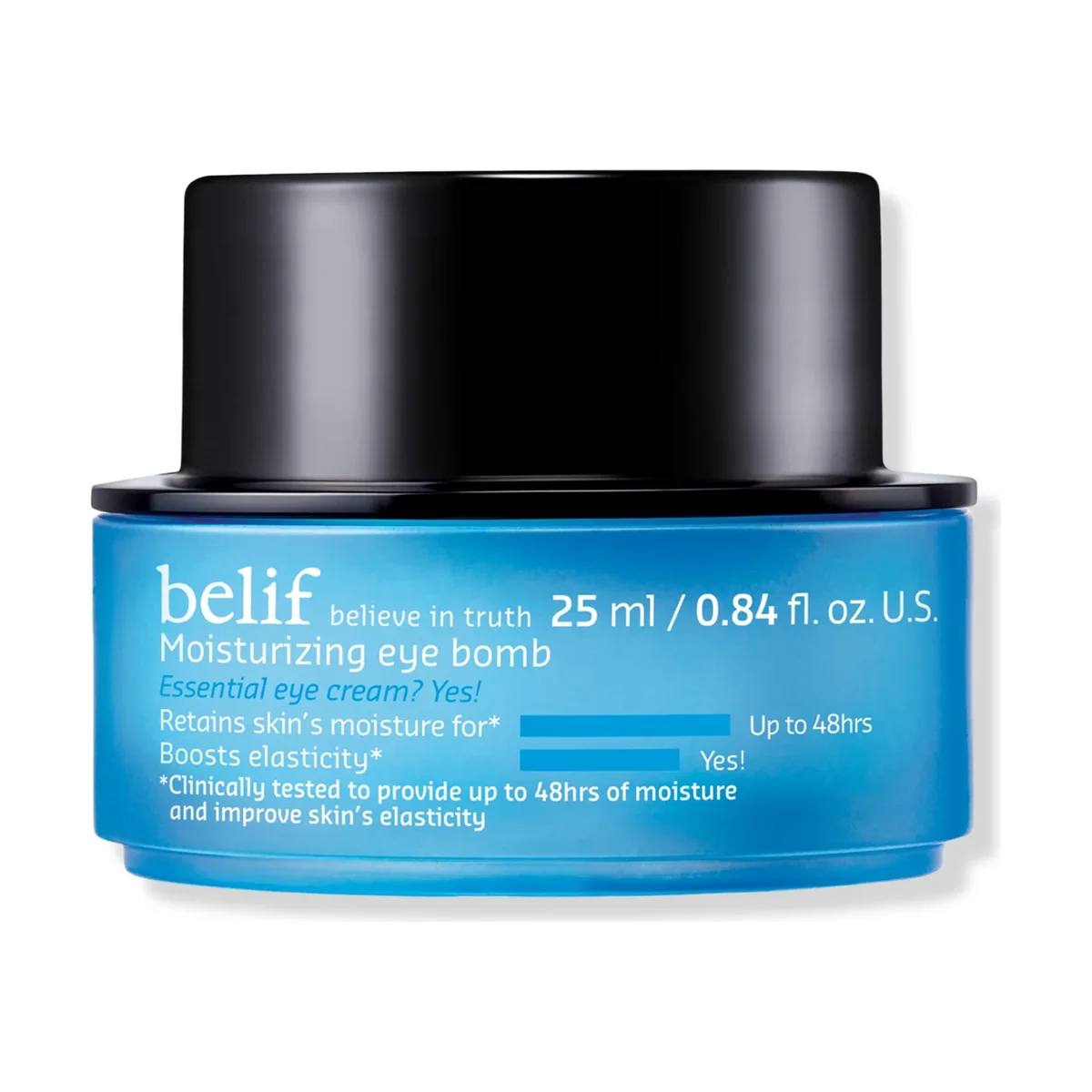 belif Moisturizing Eye Bomb in compact frosted glass jar