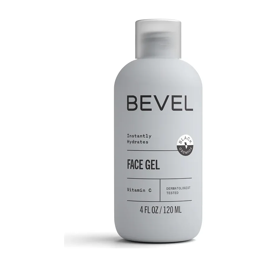 Bevel Face Gel Moisturizer, a lightweight oil-free water-gel for men with vitamin C, tea tree oil, and arrowroot powder