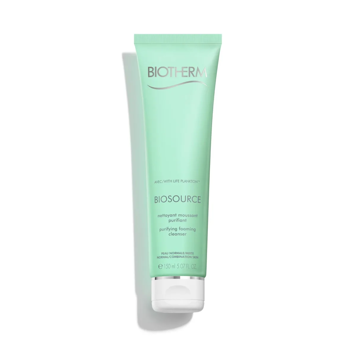 Biotherm Biosource Purifying Foaming Cleanser tube on white background