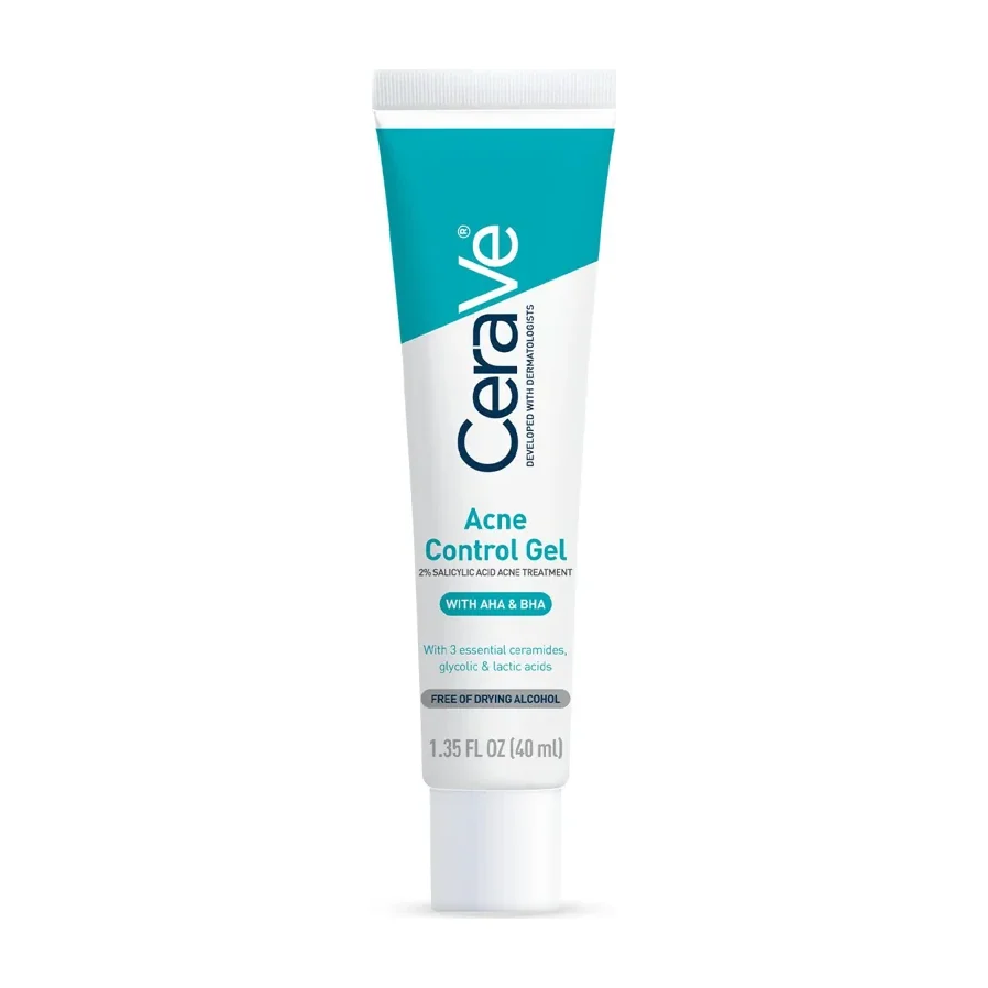 CeraVe Acne Control Gel with salicylic acid and retinol white tube on white background