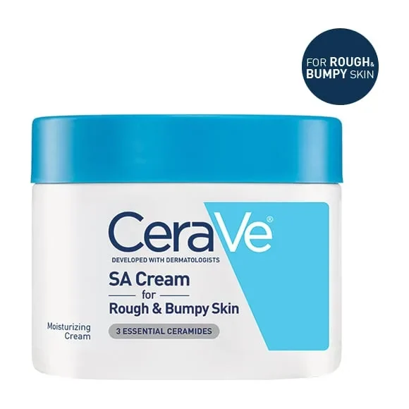 CeraVe SA Smoothing Cream tub with blue branding and screw-off lid