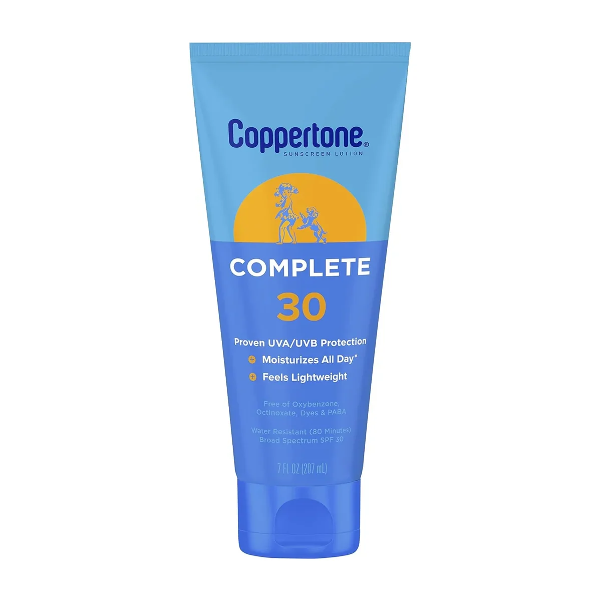 Coppertone Complete Sunscreen Lotion SPF 30 bottle on white background