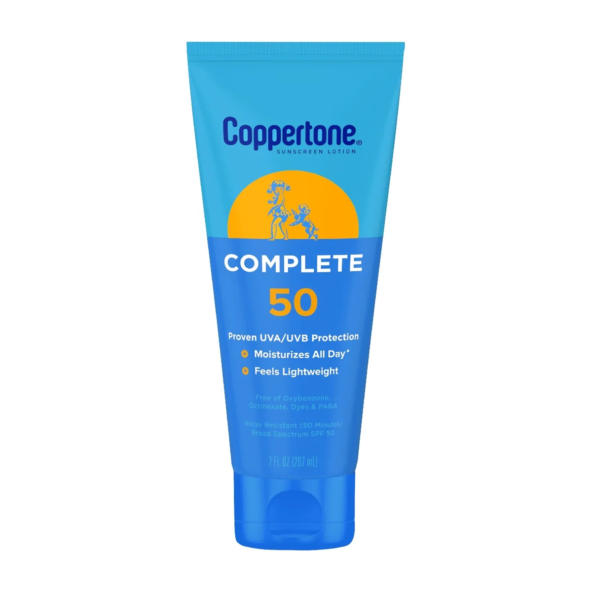 Coppertone Complete Sunscreen Lotion SPF 50 bottle on white background