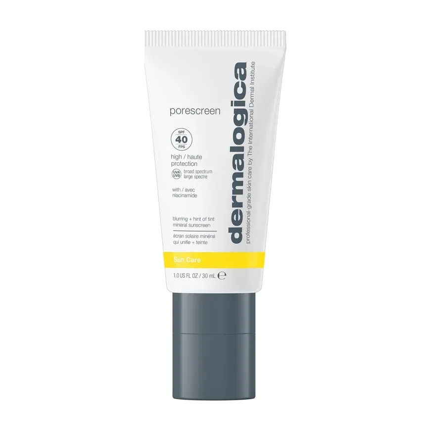 Dermalogica Porescreen SPF 40 tinted mineral sunscreen tube on white background