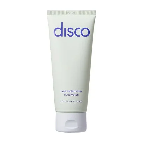 Disco Daily Face Moisturizer tube, a lightweight men's moisturizer with a vitamin C derivative, panthenol, allantoin, chamomile and macadamia oil
