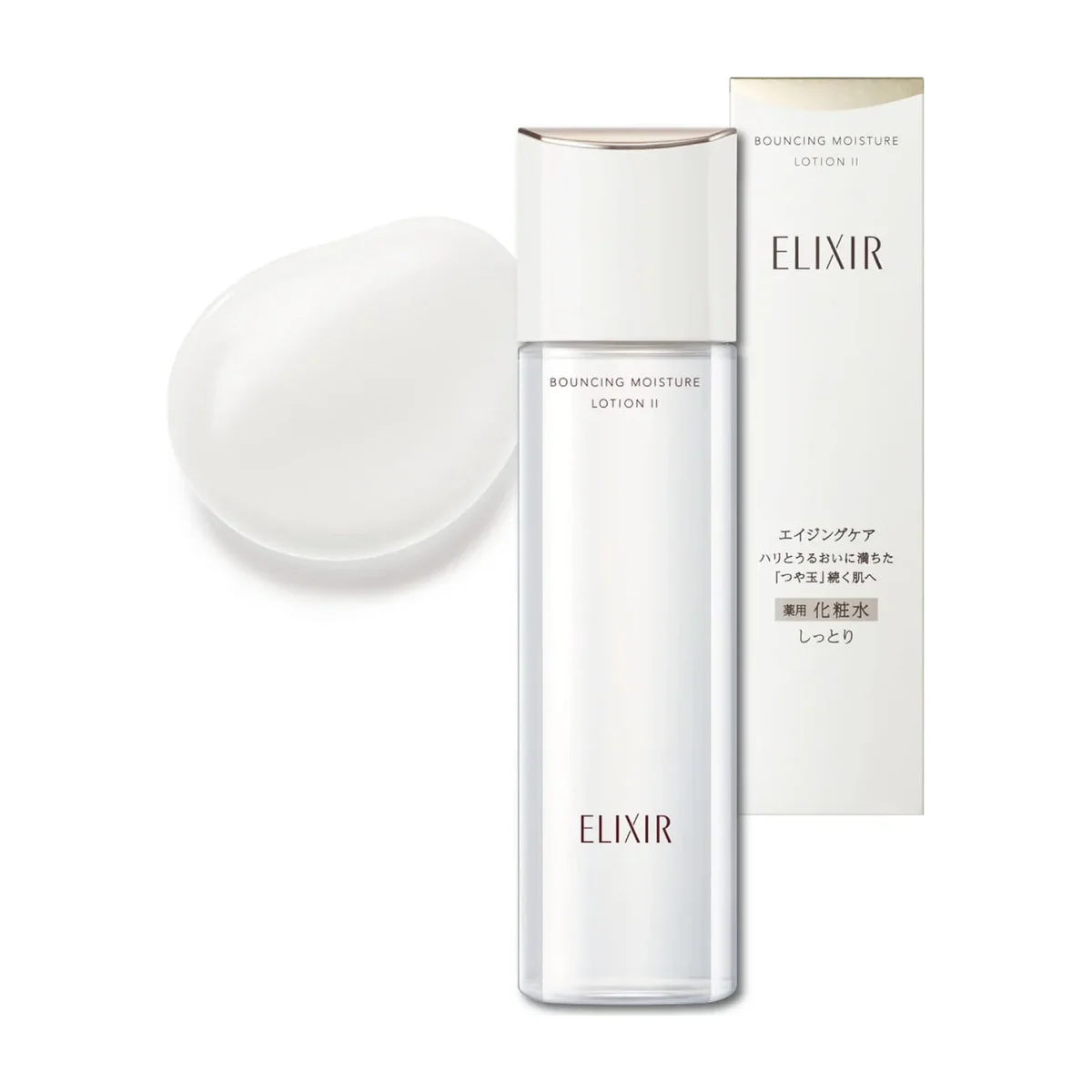 Elixir Lift Moist Lotion W 170ml clear bottle with pearlescent pink and gold branding on white background
