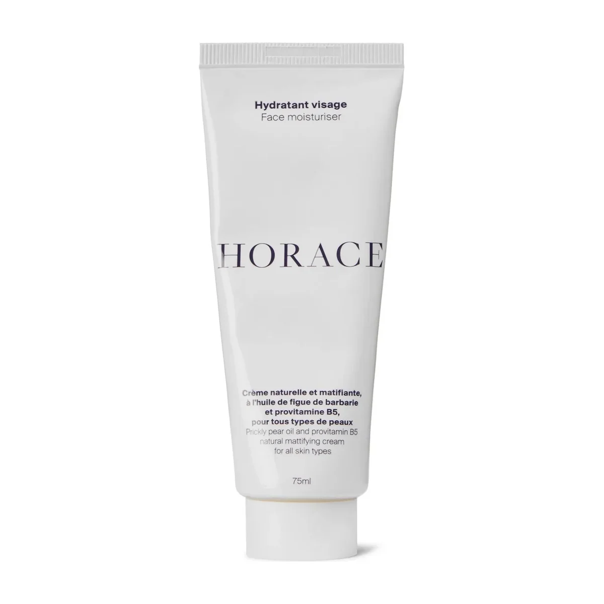 Horace Mattifying Face Moisturiser tube, French men's fragrance-free oil-control moisturizer with silica, shea butter, prickly pear and plum seed oils