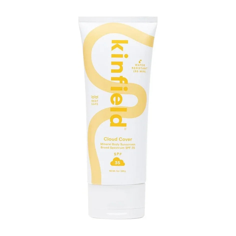 Kinfield Cloud Cover SPF 35 tube, reef-safe 100% mineral zinc oxide body sunscreen with sea kelp, aloe, and allantoin