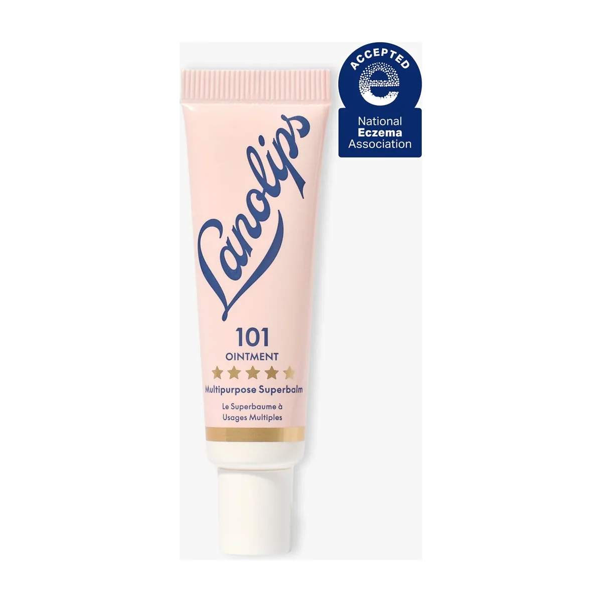 Lanolips 101 Ointment Multipurpose Superbalm tube, a cult two-ingredient ultra-pure lanolin and vitamin E balm for dry lips, cuticles, and skin