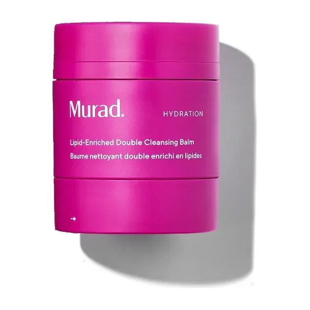 Murad Lipid-Enriched Double Cleansing Balm jar, dermatologist-developed cleansing balm with glycolipids, sphingolipids, Camellia japonica seed oil, and dual-ester cleansing oil base