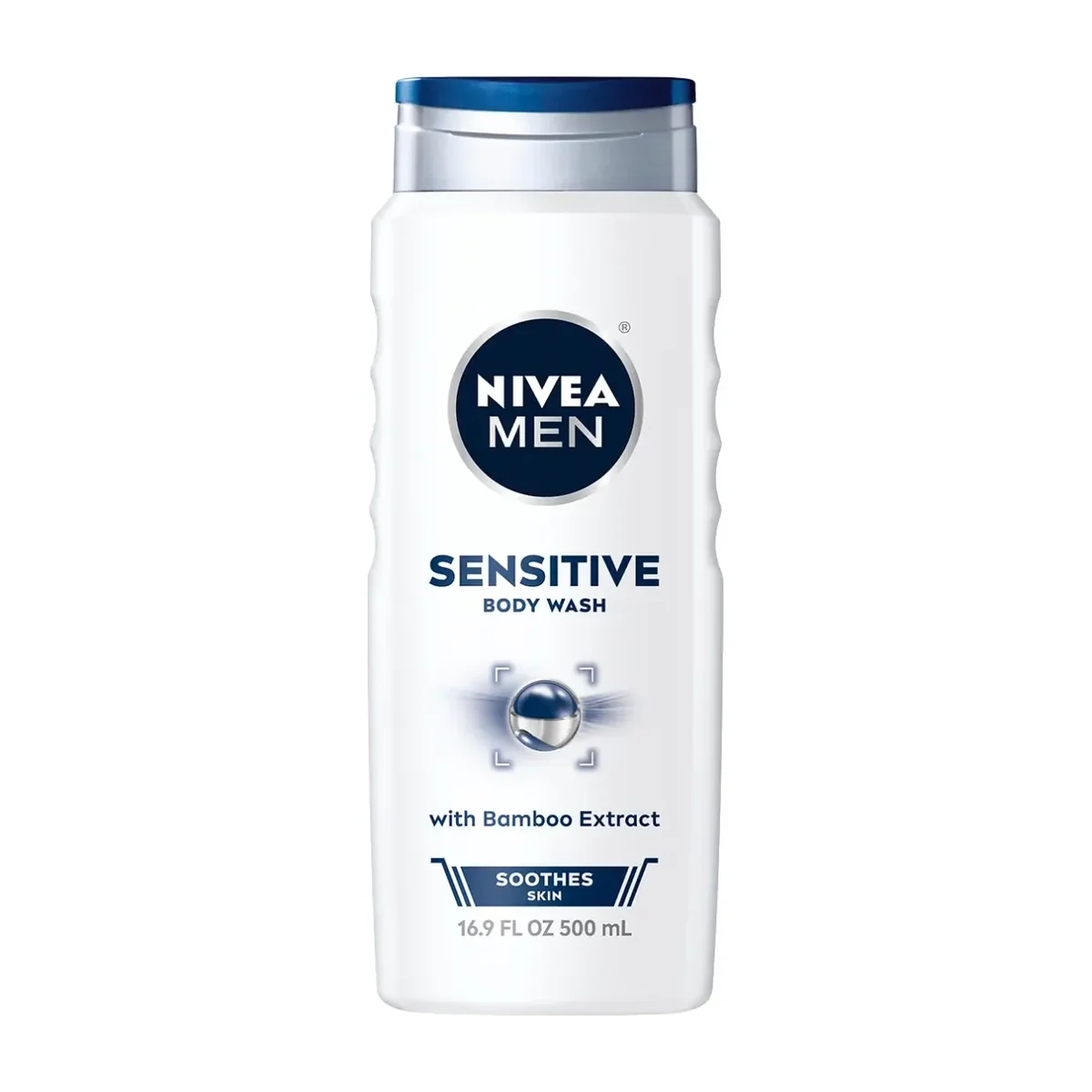 Nivea MEN Sensitive Body Wash 16.9 fl oz white bottle with blue cap