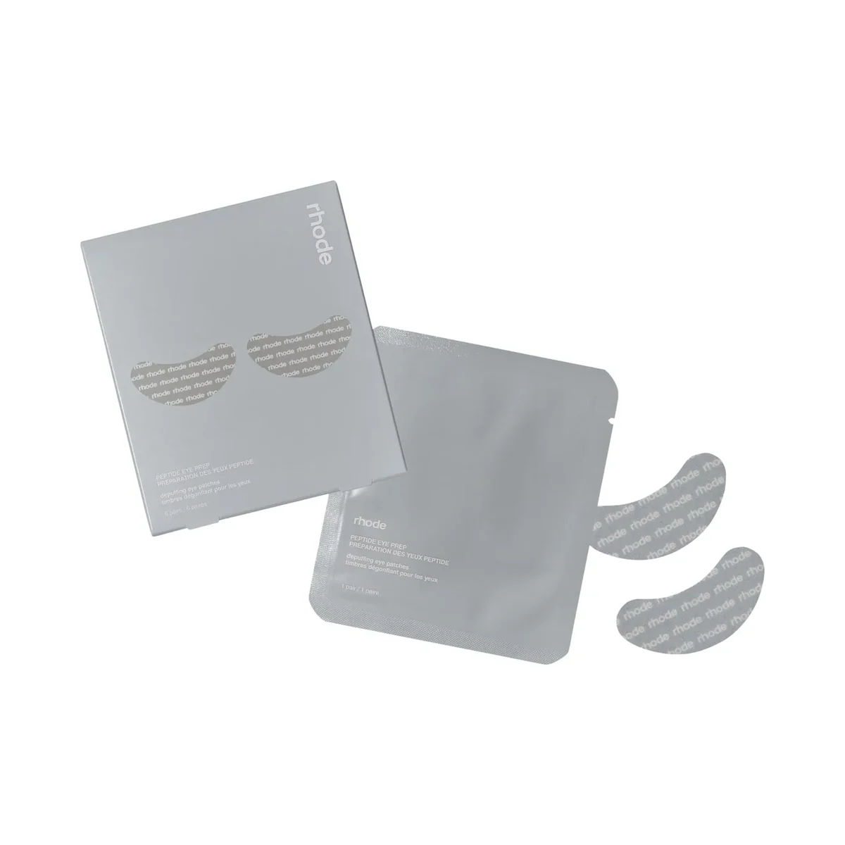 Rhode Peptide Eye Prep hydrogel depuffing eye patches in branded box