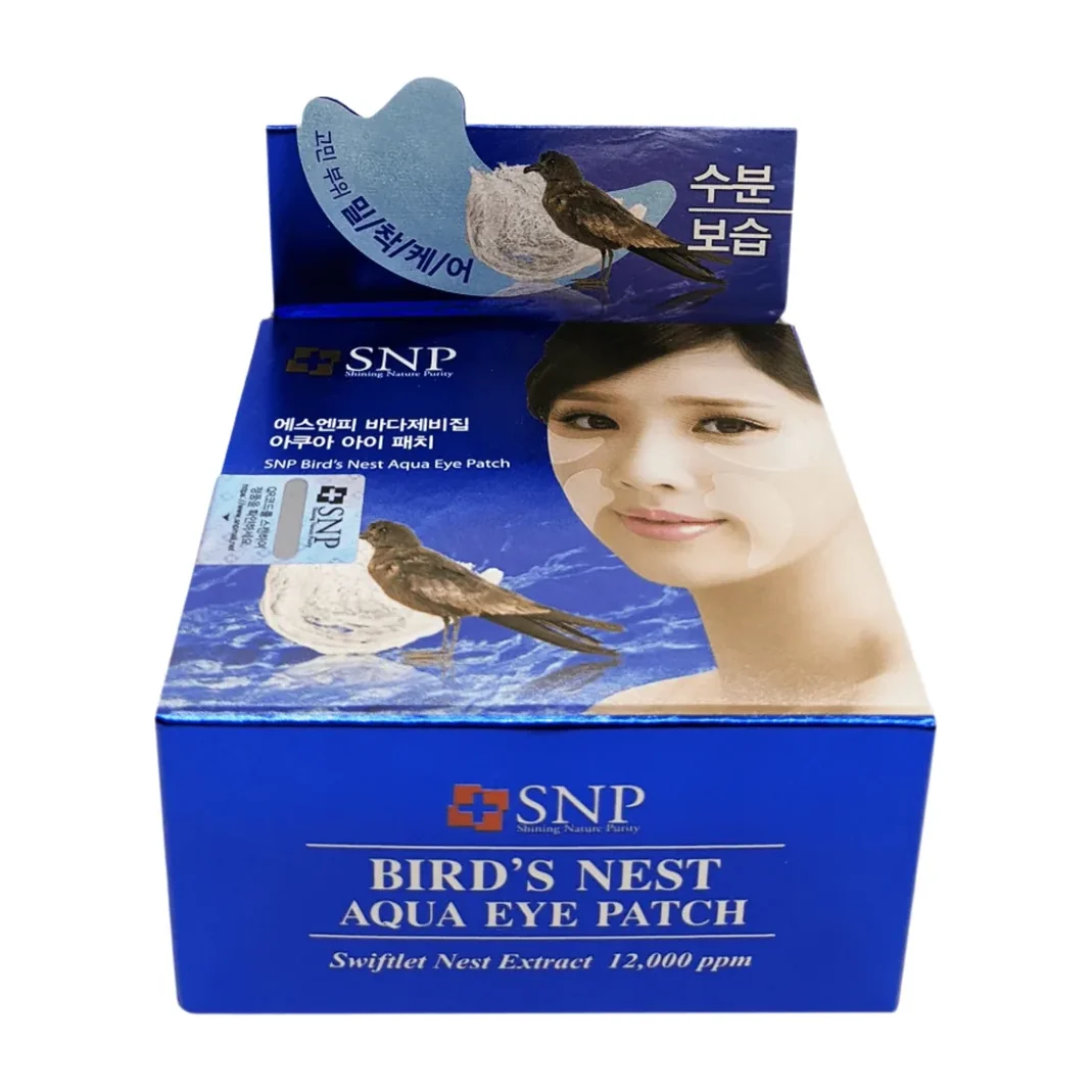 SNP Bird's Nest Aqua Eye Patch tin of 60 cooling blue hydrogel under-eye patches
