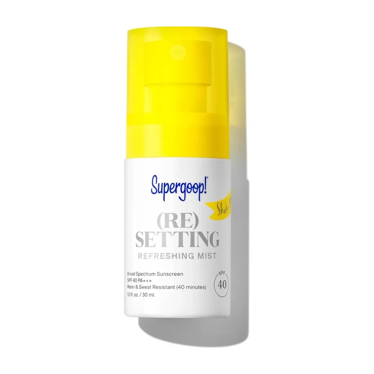 Supergoop! RE:SETTING Refreshing Mist SPF 40 spray bottle facial sunscreen mist