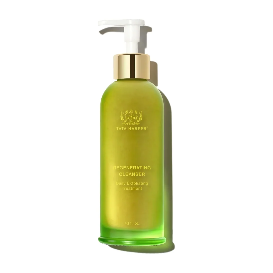Tata Harper Regenerating Cleanser frosted green glass pump bottle