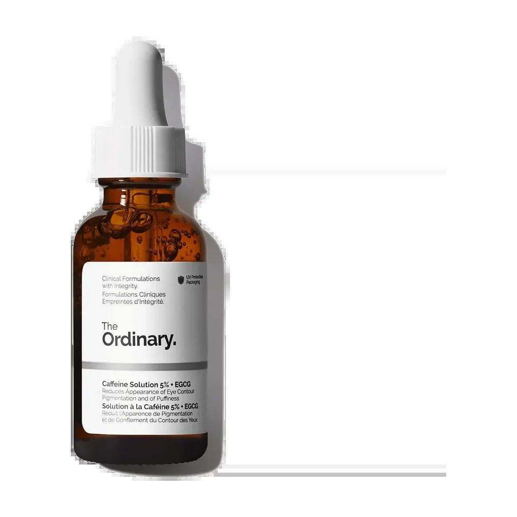 The Ordinary Caffeine Solution 5% + EGCG eye serum in frosted glass dropper bottle