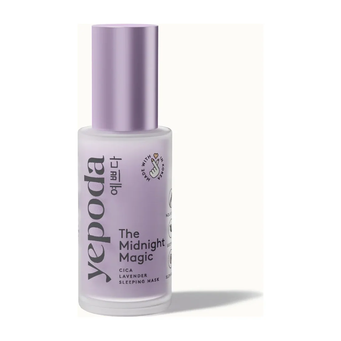 Yepoda The Midnight Magic cica lavender sleeping mask in a lilac glass pump bottle